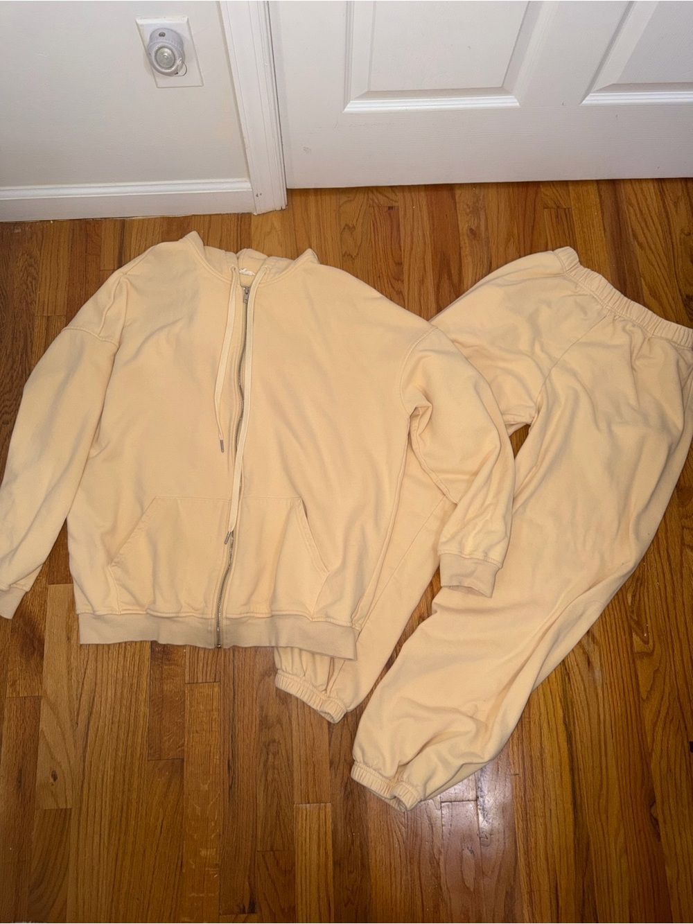 Cream Zip Hoodie & Jogger Set - Women's Cozy Lounge Pants